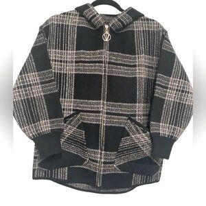 Black and tan Plaid Zip-Up Sweater hooded Jacket
